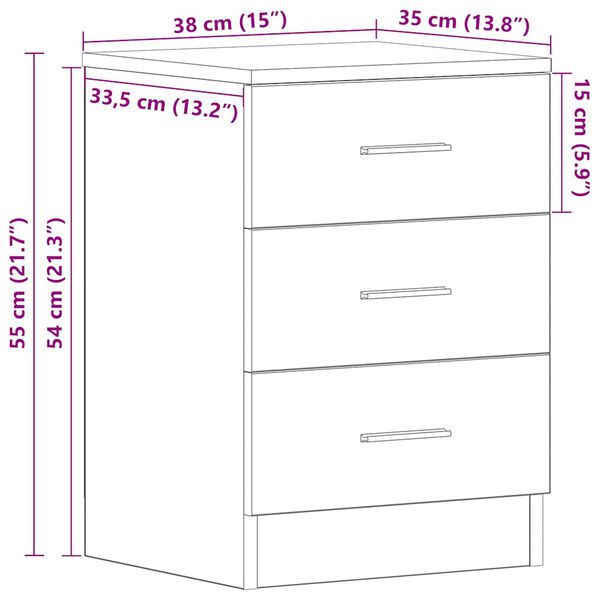 vidaXL Κομοδίνα 2 τεμ. Λευκά 38 x 35 x 56 εκ. από Επεξ. Ξύλο