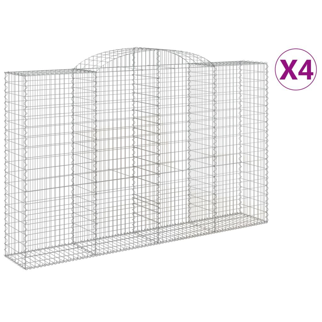 vidaXL Συρματοκιβώτια Τοξωτά 4 τεμ. 300x50x180/200 εκ. Γαλβαν. Ατσάλι
