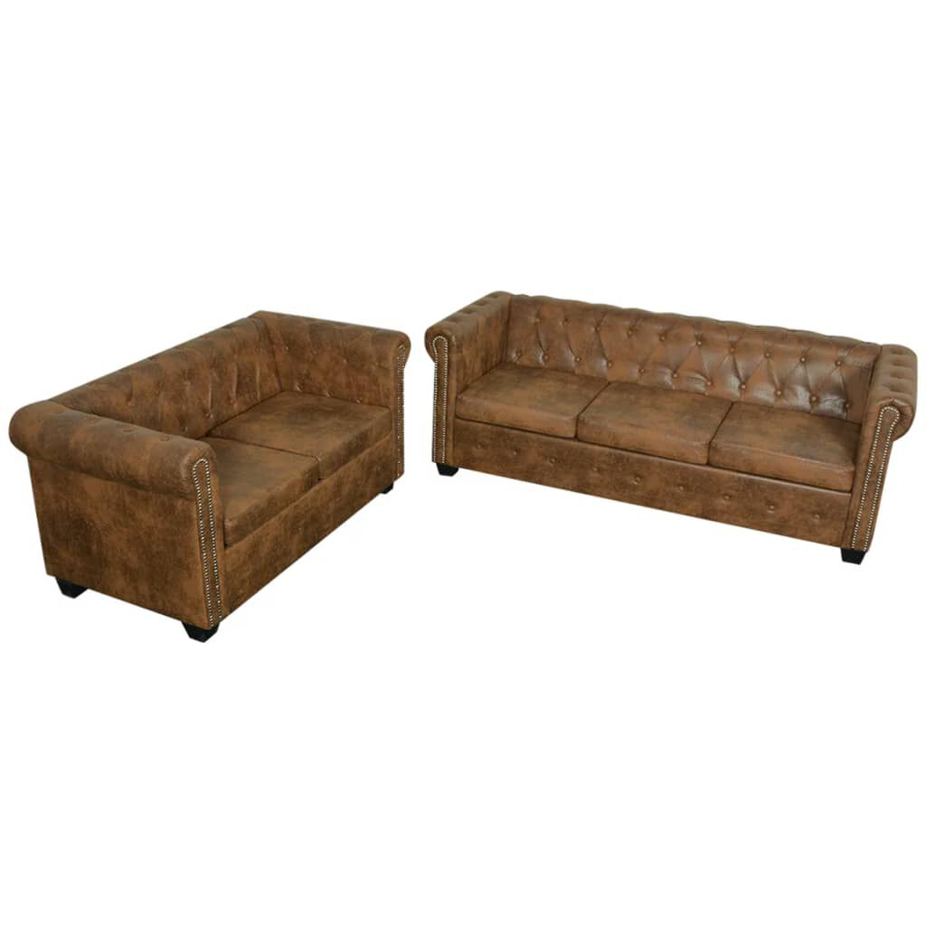vidaXL Διθέσιος και Τριθέσιος Καναπές Chesterfield Σετ Καφέ
