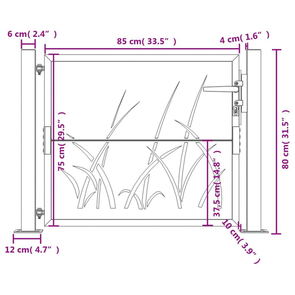 vidaXL Πύλη Κήπου με Σχέδιο Γρασίδι Ανθρακί 105x80 εκ. Ατσάλινη