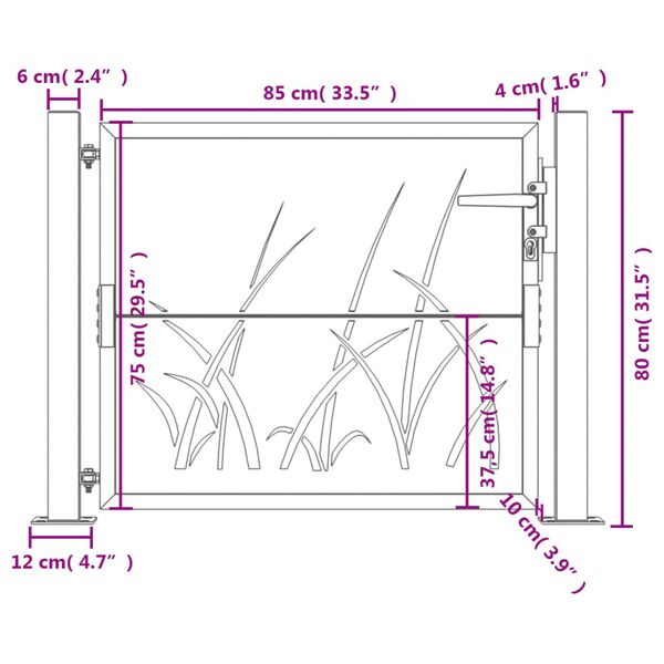 vidaXL Πύλη Κήπου με Σχέδιο Γρασίδι Ανθρακί 105x80 εκ. Ατσάλινη