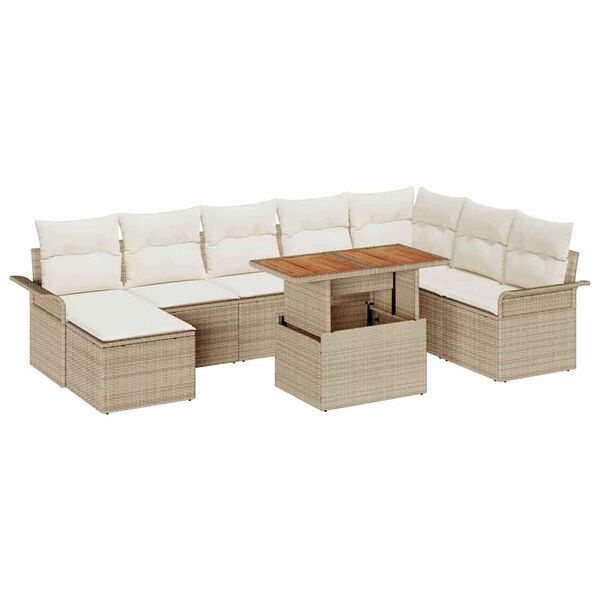 vidaXL Σετ Καναπέ Κήπου με αποθήκευση 9 pcs Μπεζ Πολυ ράταν