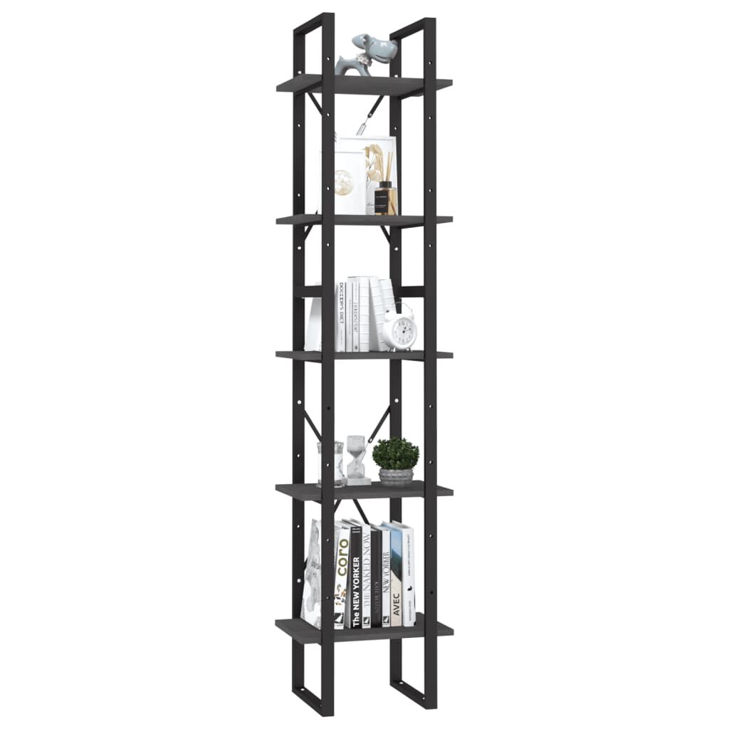 vidaXL Βιβλιοθήκη με 5 Ράφια Γκρι 40 x 30 x 175 εκ. από Ξύλο Πεύκου