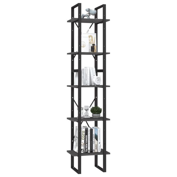vidaXL Βιβλιοθήκη με 5 Ράφια Γκρι 40 x 30 x 175 εκ. από Ξύλο Πεύκου