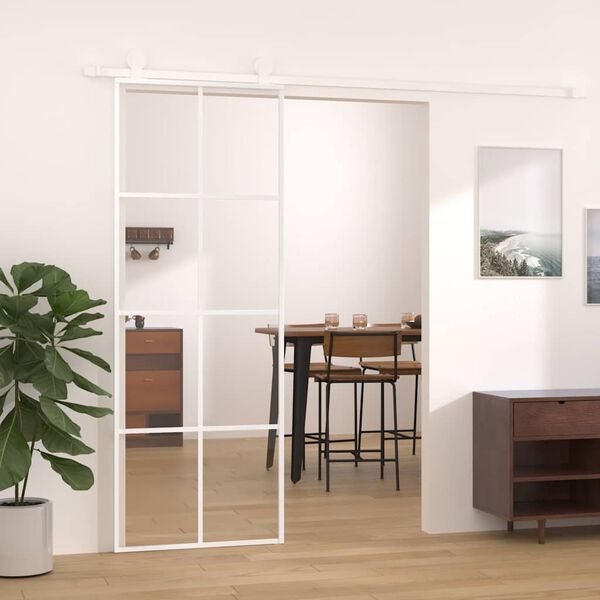 vidaXL Συρόμενη Πόρτα Λευκή 76 x 205 εκ. από Γυαλί ESG / Αλουμίνιο