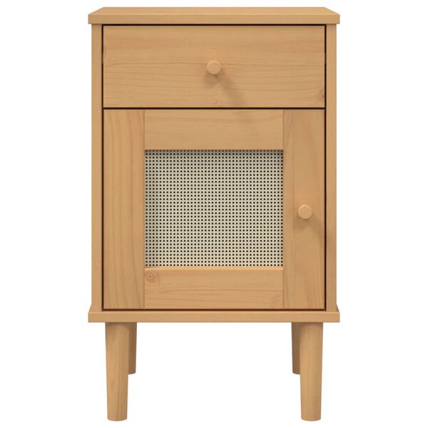 vidaXL Κομοδίνο SENJA Καφέ Όψη Ρατάν 40x35x65εκ. από Μασίφ Ξύλο Πεύκου