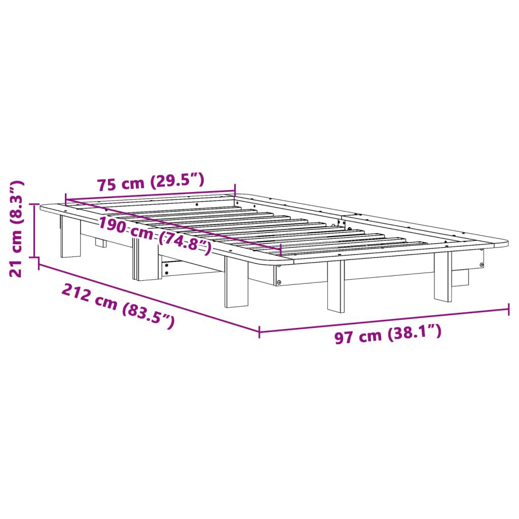 vidaXL Σκελετός Κρεβατιού Χωρίς Στρώμα 75x190 εκ Μασίφ Ξύλο Πεύκου