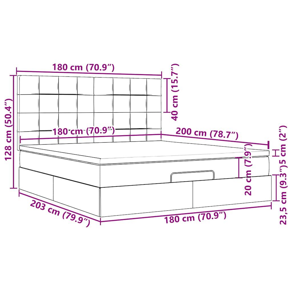 vidaXL Οθωμανικό κρεβάτι με στρώμα Μαύρο 180x200cm Ύφασμα