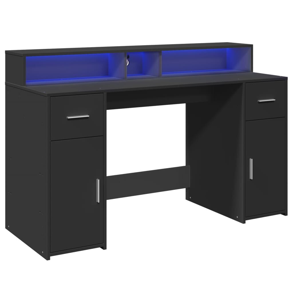 vidaXL Γραφείο με LED Μαύρο 140x55x91 εκ. από Επεξεργασμένο Ξύλο