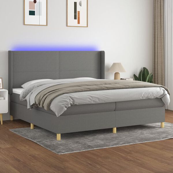 vidaXL &Kappa;&rho;&epsilon;&beta;ά&tau;&iota; Boxspring &mu;&epsilon; &Sigma;&tau;&rho;ώ&mu;&alpha; & LED &Sigma;&kappa;.&Gamma;&kappa;&rho;&iota; 200x200&epsilon;&kappa;. &Upsilon;&phi;&alpha;&sigma;&mu;ά&tau;&iota;&nu;&omicron;
