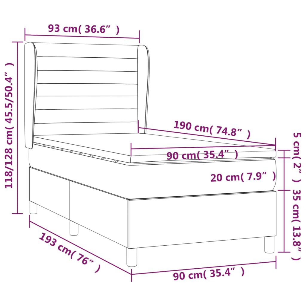 vidaXL Κρεβάτι Boxspring με Στρώμα Μπλε 90x190 εκ.Υφασμάτινο