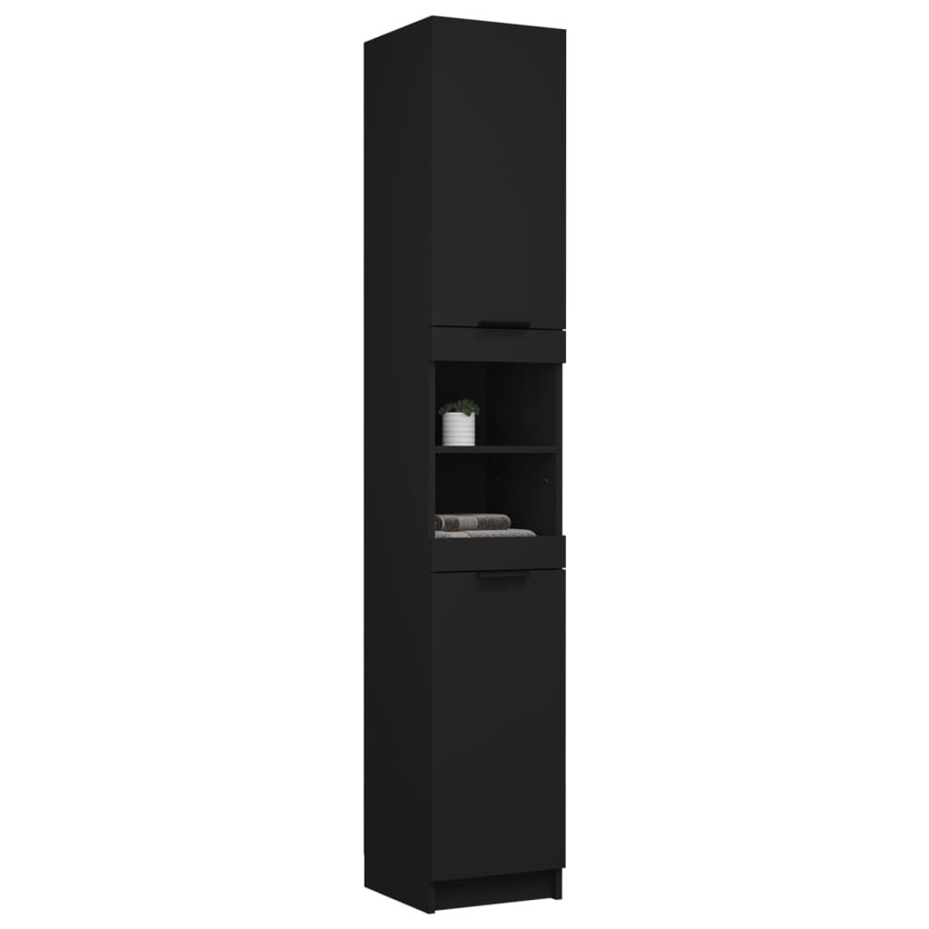 vidaXL Ντουλάπι Μπάνιου Μαύρο 32 x 34 x 188,5 εκ. Επεξεργασμένο Ξύλο