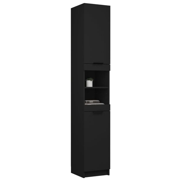 vidaXL Ντουλάπι Μπάνιου Μαύρο 32 x 34 x 188,5 εκ. Επεξεργασμένο Ξύλο