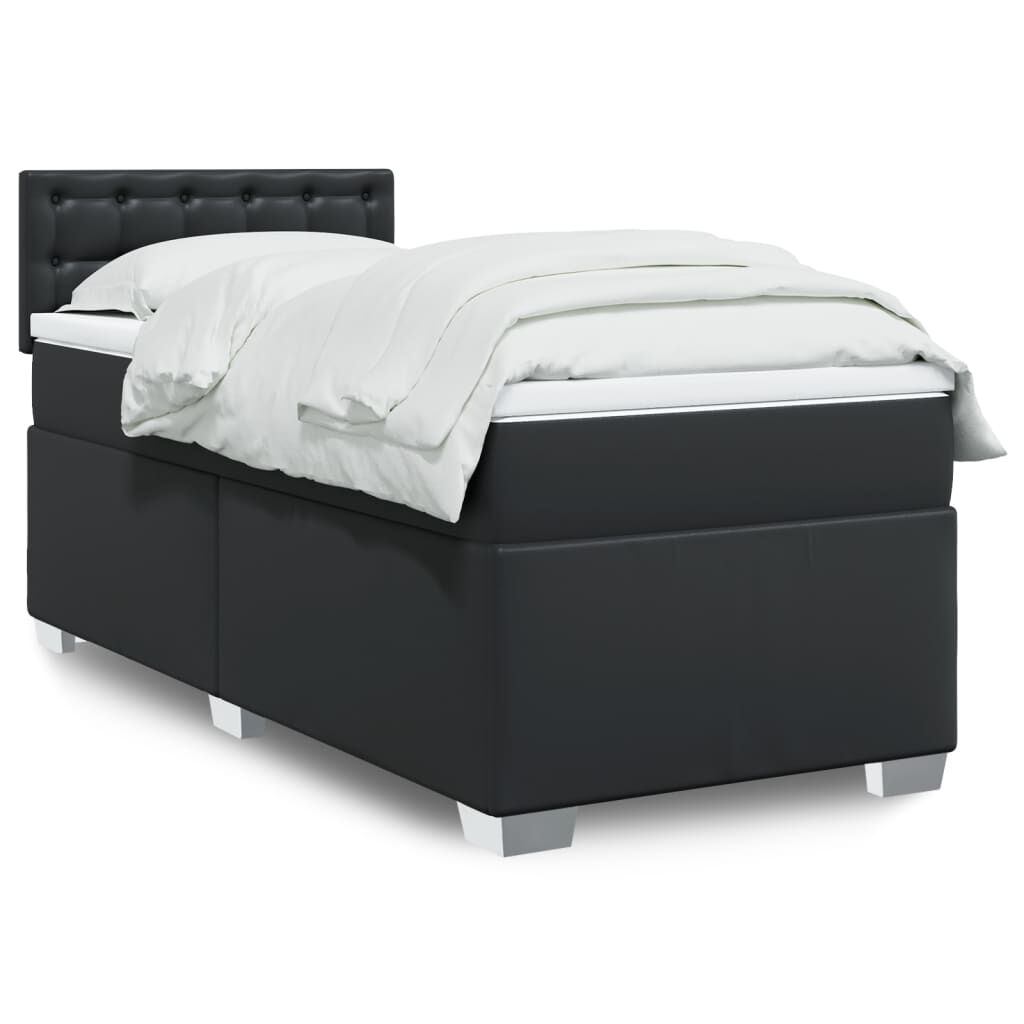 vidaXL Κρεβάτι Boxspring με Στρώμα Μαύρο 80 x 200 εκ. Συνθετικό Δέρμα