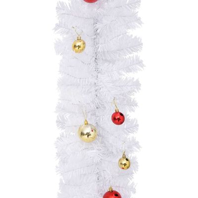 vidaXL Γιρλάντα Χριστουγεννιάτικη Στολισμένη με Μπάλες Λευκή 10 μ.