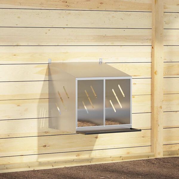 vidaXL Κουτί φωλιάς κοτόπουλου με 2 θήκες γαλβανισμένο ασήμι μέταλλο