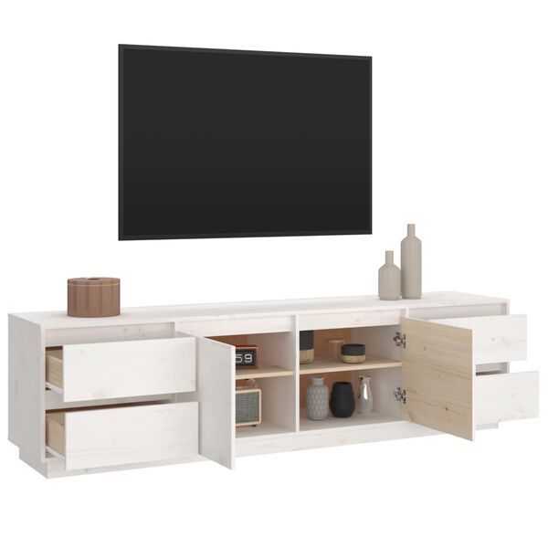 vidaXL Έπιπλο Τηλεόρασης Λευκό 176x37x47,5 εκ. από Μασίφ Ξύλο Πεύκου