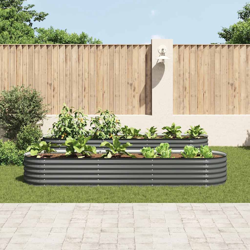 vidaXL Ζαρντινιέρα Υπερυψωμένη Γκρι 320x80x44 εκ. Γαλβανισμ. Χάλυβας