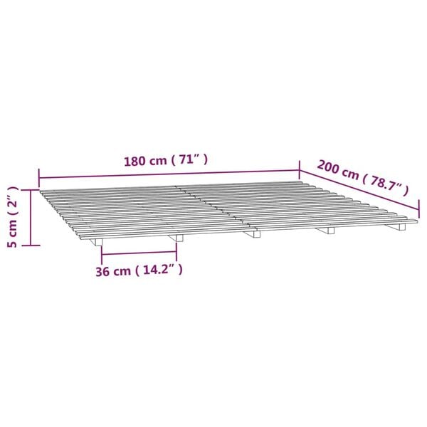 vidaXL Πλαίσιο Κρεβατιού 180 x 200 εκ. από Μασίφ Ξύλο Πεύκου