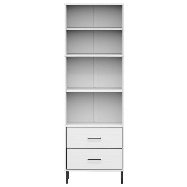 vidaXL Βιβλιοθήκη OSLO με 2 Συρτάρια Λευκή 60x35x180 εκ. Μασίφ Ξύλο