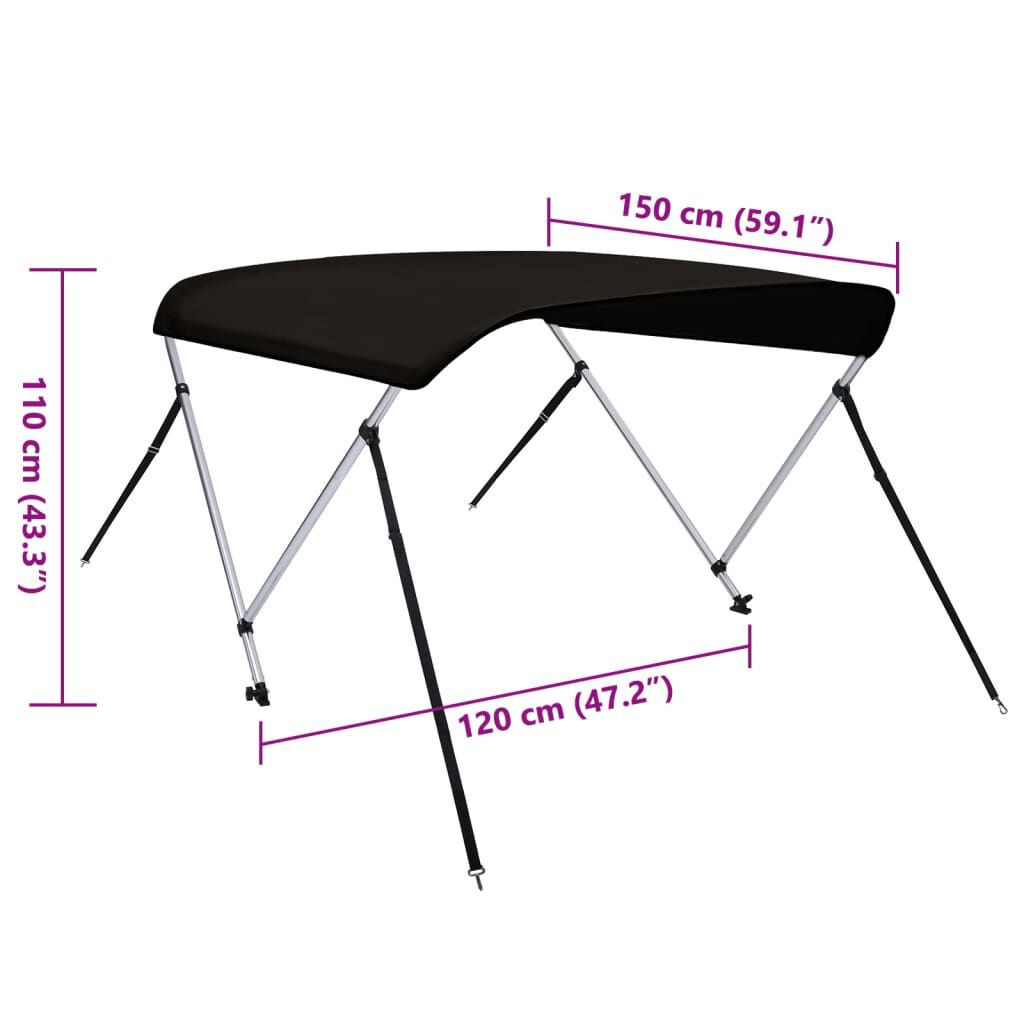 vidaXL Τέντα Σκάφους με 2 Αψίδες Μαύρη 150x120x110 εκ.