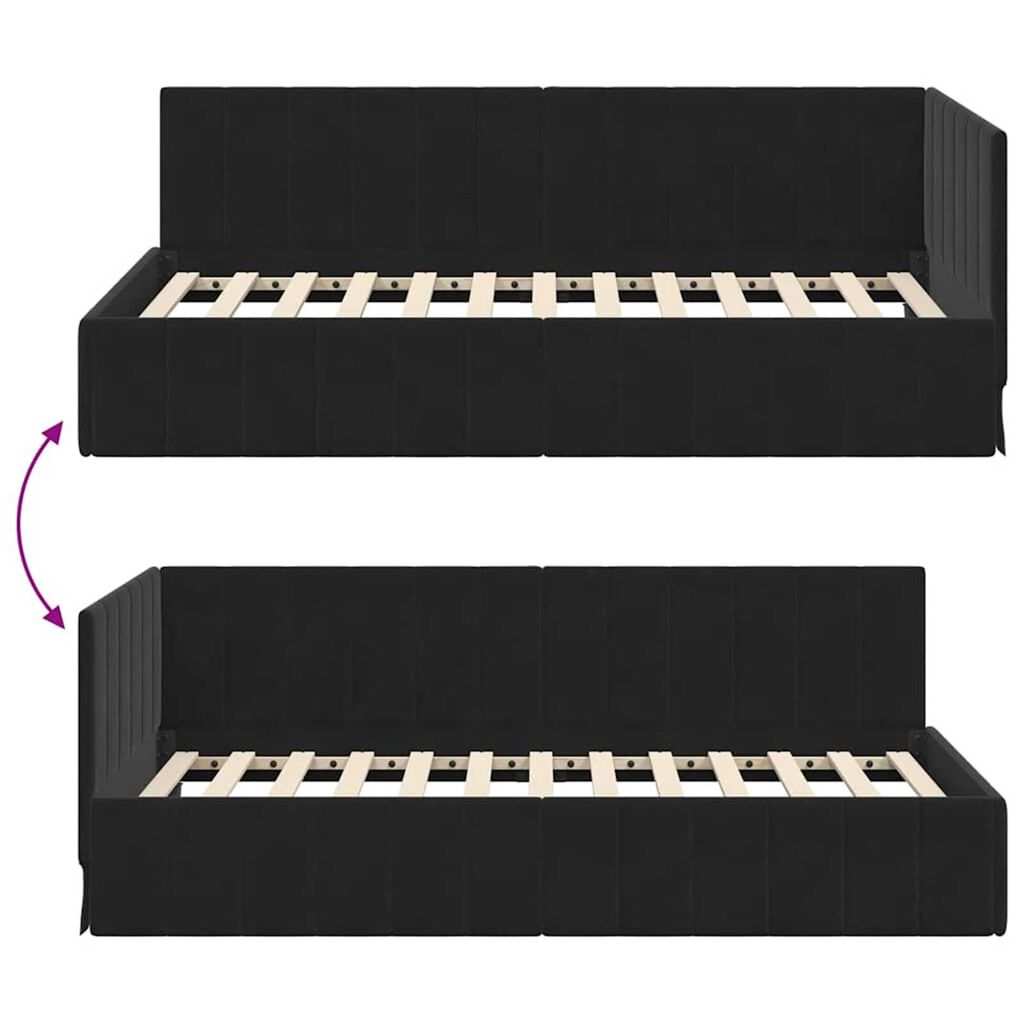 vidaXL Κρεβάτι Γωνίας με κεφαλάρι Μαύρο 100 x 200 cm Βελούδο