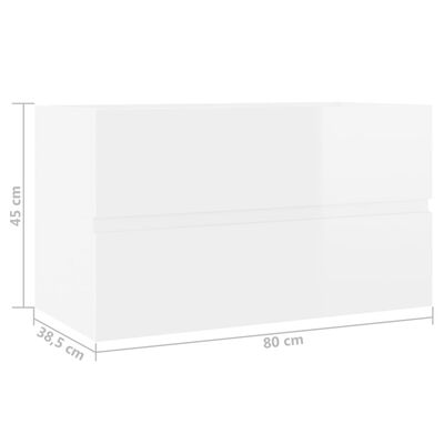 vidaXL Ντουλάπι Νιπτήρα Γυαλιστερό Λευκό 80x38,5x45 εκ. Μοριοσανίδα