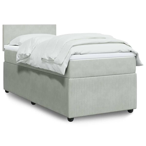 vidaXL Κρεβάτι Boxspring με Στρώμα Ανοιχτό Γκρι 90x200 εκ. Βελούδινο