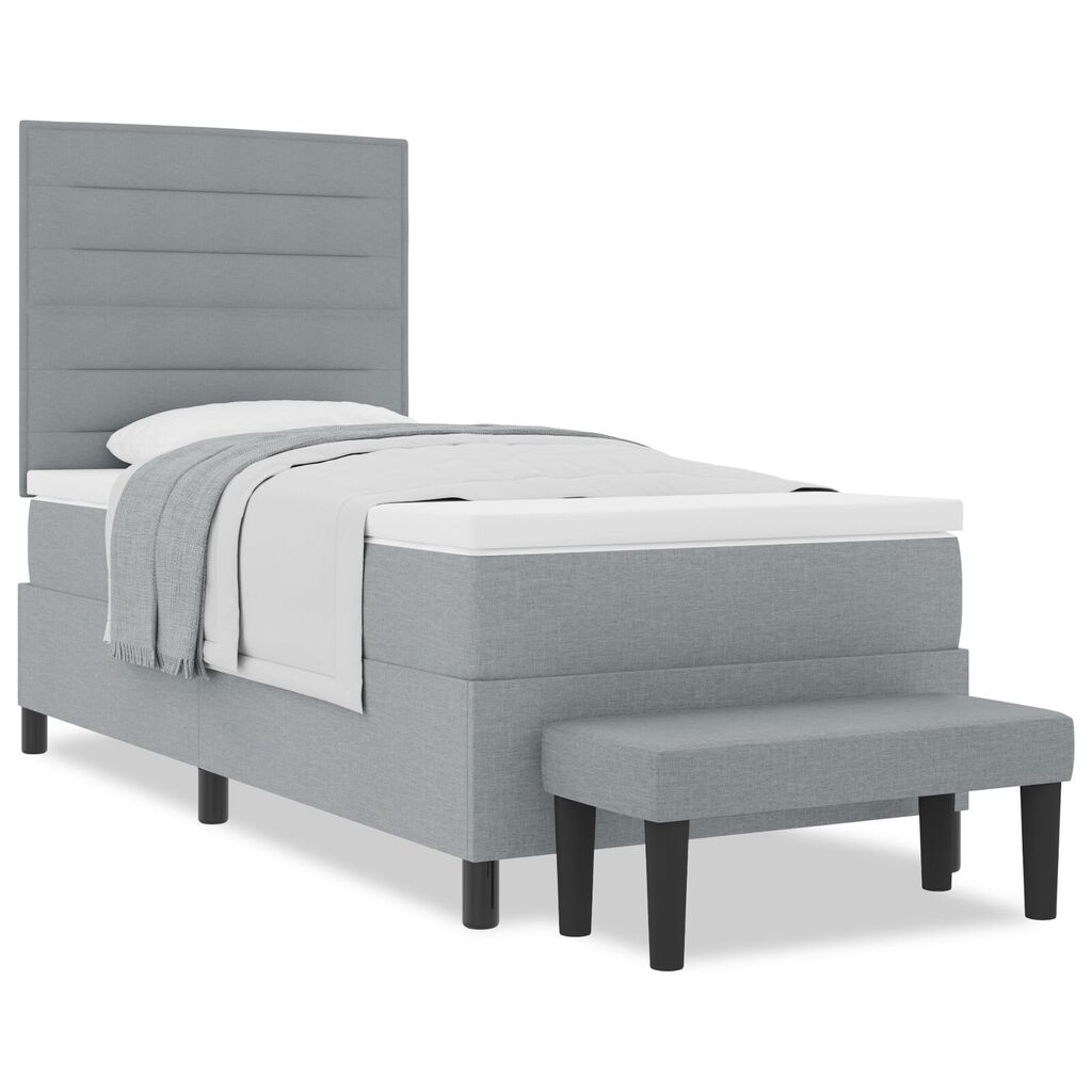 vidaXL Κρεβάτι Box Spring με Στρώμα & Πάγκο Ανοιχτό Γκρι 100x200 cm Ύφασμα