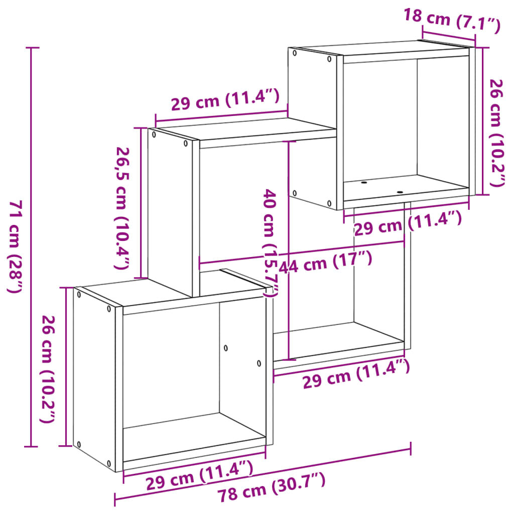 vidaXL Ντουλάπι Τοίχου Αρτισιανή Δρυς 78x18x71 εκ. Επεξεργασμένο Ξύλο