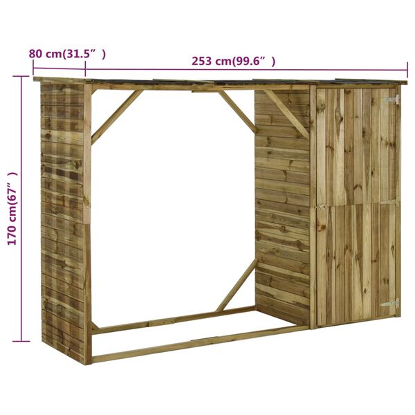 vidaXL Υπόστεγο Καυσόξυλων / Αποθήκη Κήπου 253x80x170 εκ. Ξύλο Πεύκου