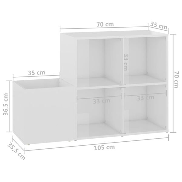 vidaXL Παπουτσοθήκη Χολ Γυαλ. Λευκή 105 x 35,5 x 70 εκ από Επεξ. Ξύλο