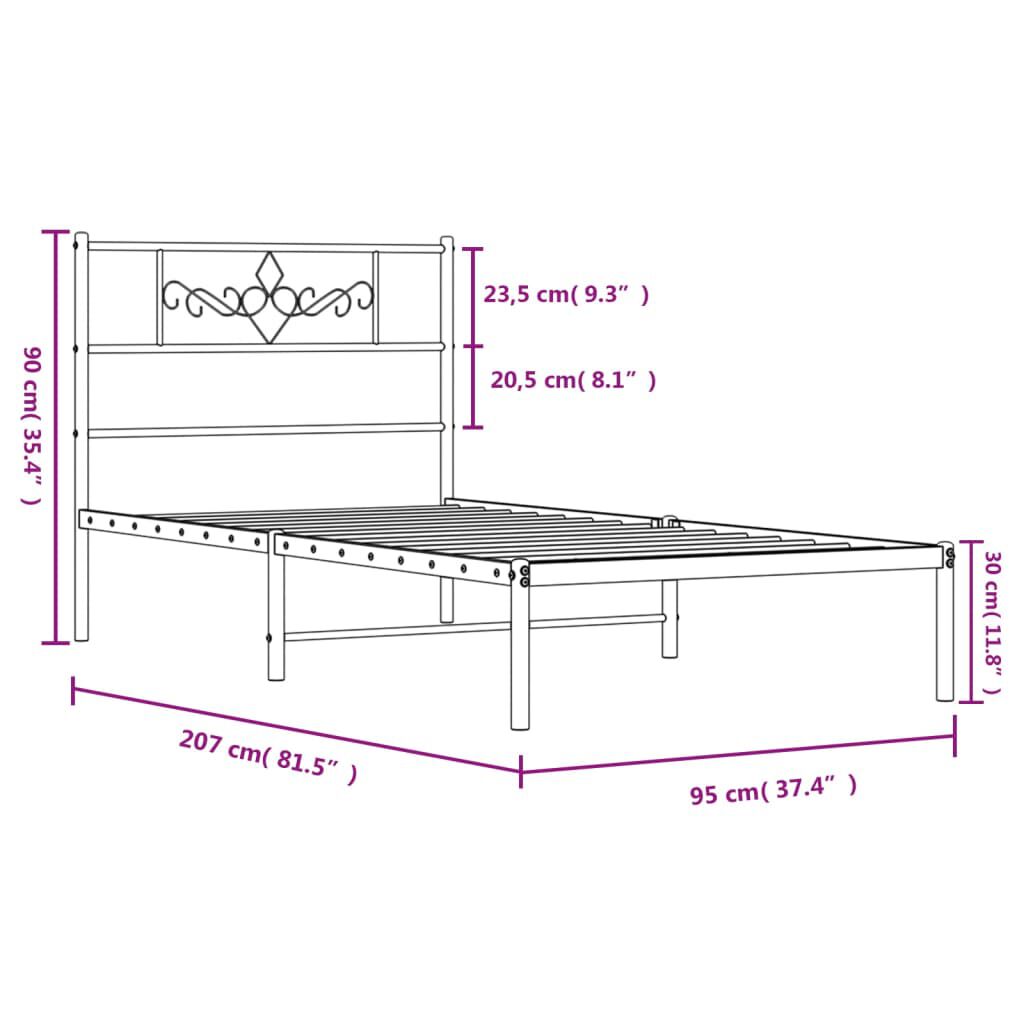 vidaXL Πλαίσιο Κρεβατιού με Κεφαλάρι Λευκό 90 x 200 εκ. Μεταλλικό