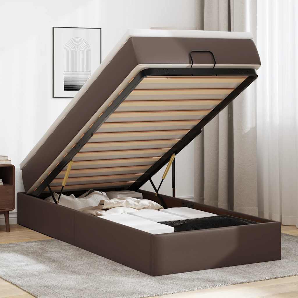 vidaXL Οθωμανικό κρεβάτι με στρώμα καφέ 100x200cm Faux Leather