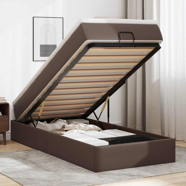 vidaXL Οθωμανικό κρεβάτι με στρώμα καφέ 100x200cm Faux Leather