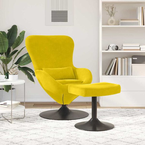 vidaXL Αυγό Καρέκλα με Σκαμνί Κίτρινο 63 x 73 x 90 εκ Βελούδο