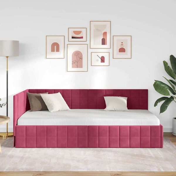 vidaXL Κρεβάτι Γωνίας με κεφαλάρι Μπορντό 90 x 200 cm Βελούδο