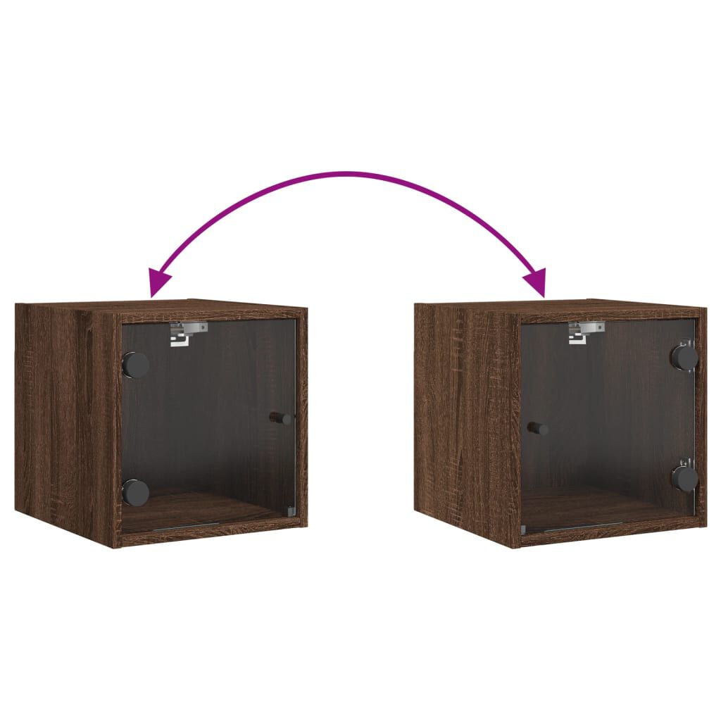 vidaXL Κομοδίνα 2 τεμ. Καφέ Δρυς 35x37x35 εκ. με Γυάλινες Πόρτες