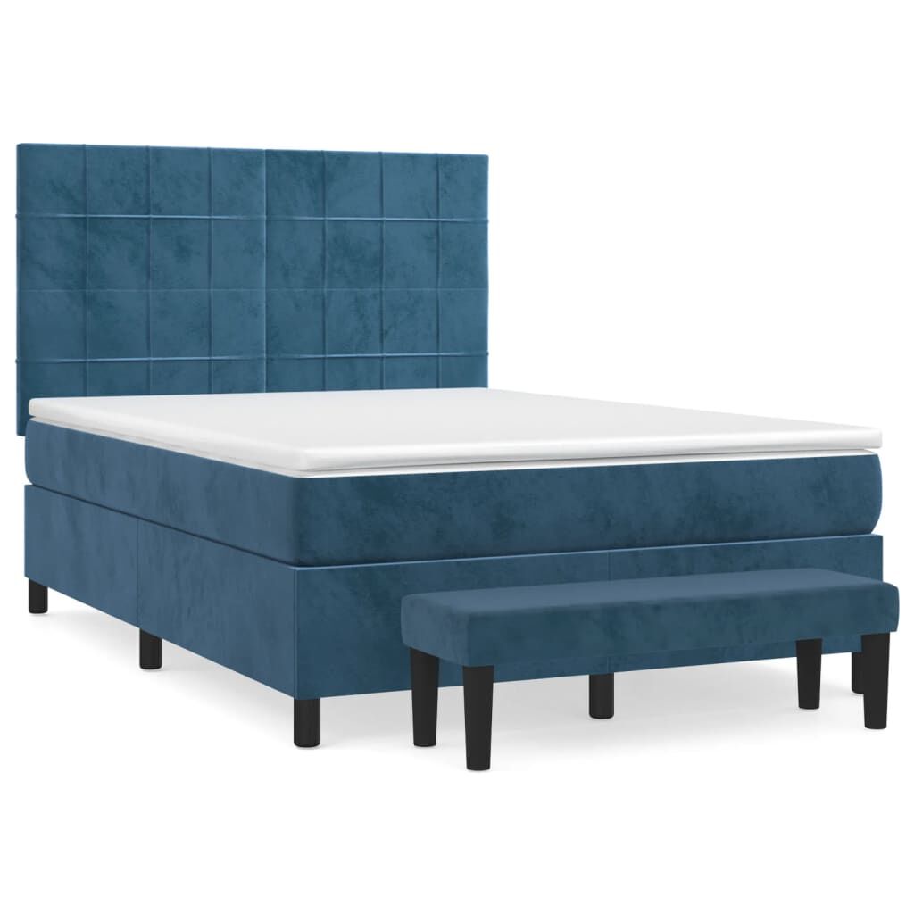 vidaXL Κρεβάτι Boxspring με Στρώμα Σκούρο Μπλε 140x200 εκ. Βελούδινο