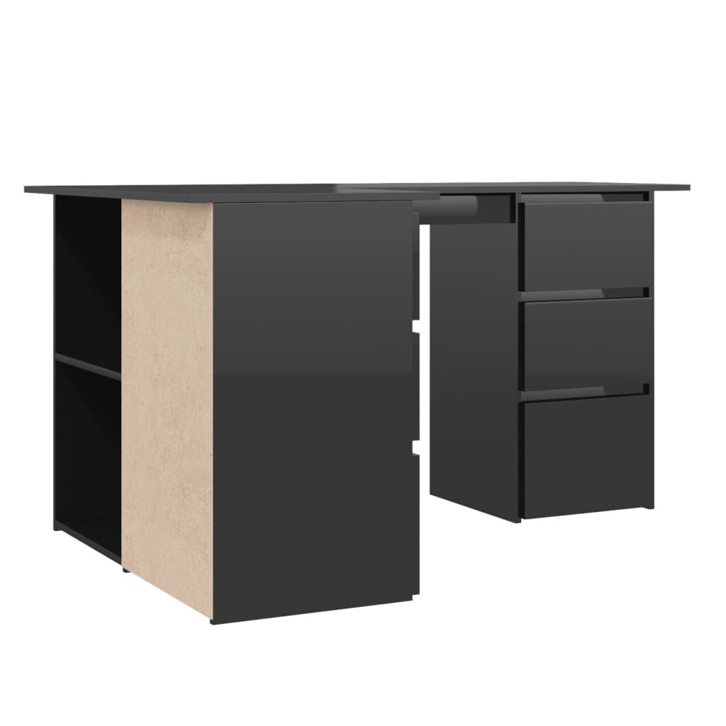 vidaXL Γραφείο Γωνιακό Γυαλιστερό Μαύρο 145x100x76 εκ. από Μοριοσανίδα