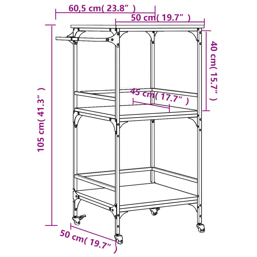 vidaXL Τρόλεϊ Κουζίνας Sonoma Γκρι 60,5x50x105 εκ. Επεξεργασμένο Ξύλο