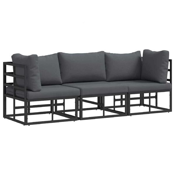 vidaXL Εξωτερικά Έπιπλα με μαξιλάρι με μαξιλάρι 3 pcs Μαύρο Αλουμίνιο