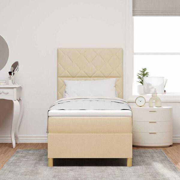 vidaXL Κρεβάτι με ελατήρια με στρώμα Κρεμ 90 x 190 cm ύφασμα