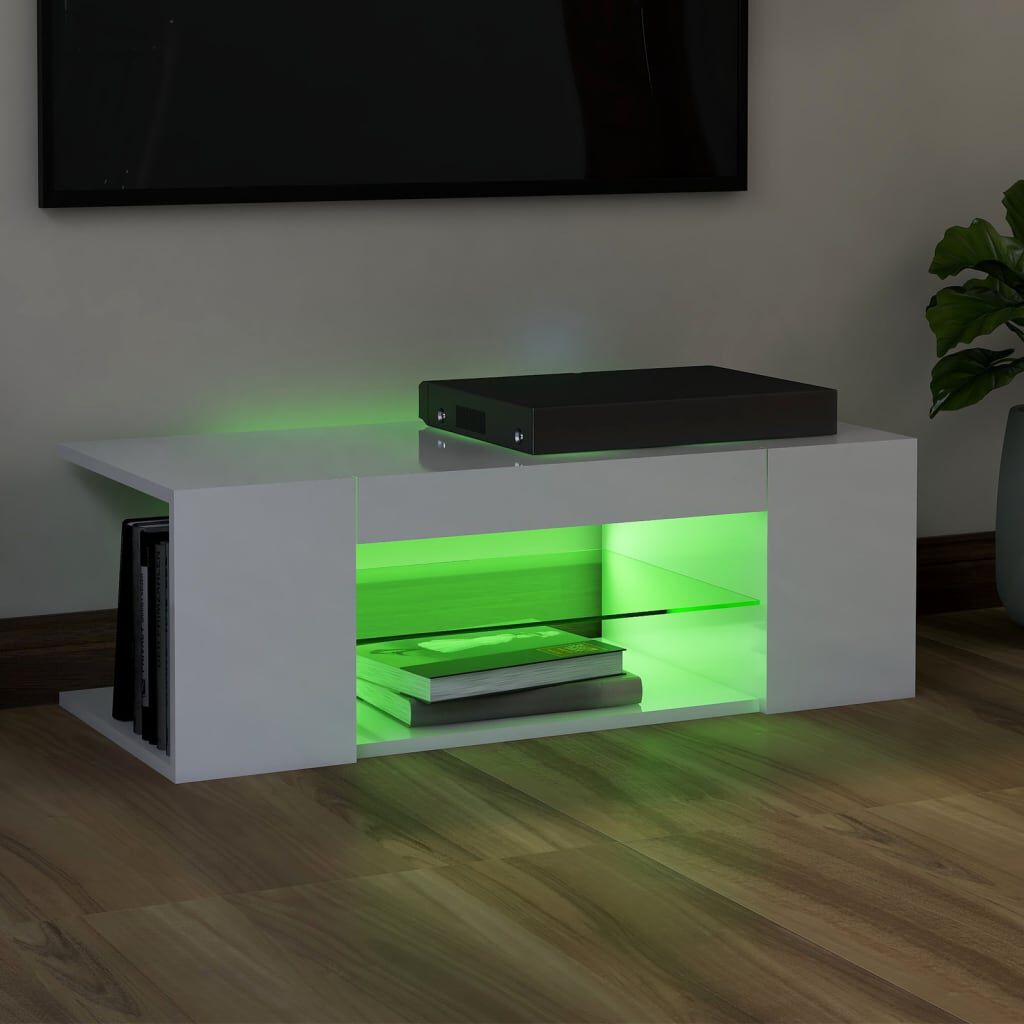 vidaXL Έπιπλο Τηλεόρασης με LED Γυαλιστερό Λευκό 90x39x30 εκ.