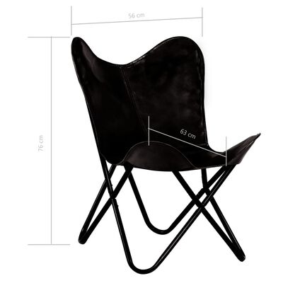 vidaXL Καρέκλα Πεταλούδα Παιδική Μαύρη από Γνήσιο Δέρμα