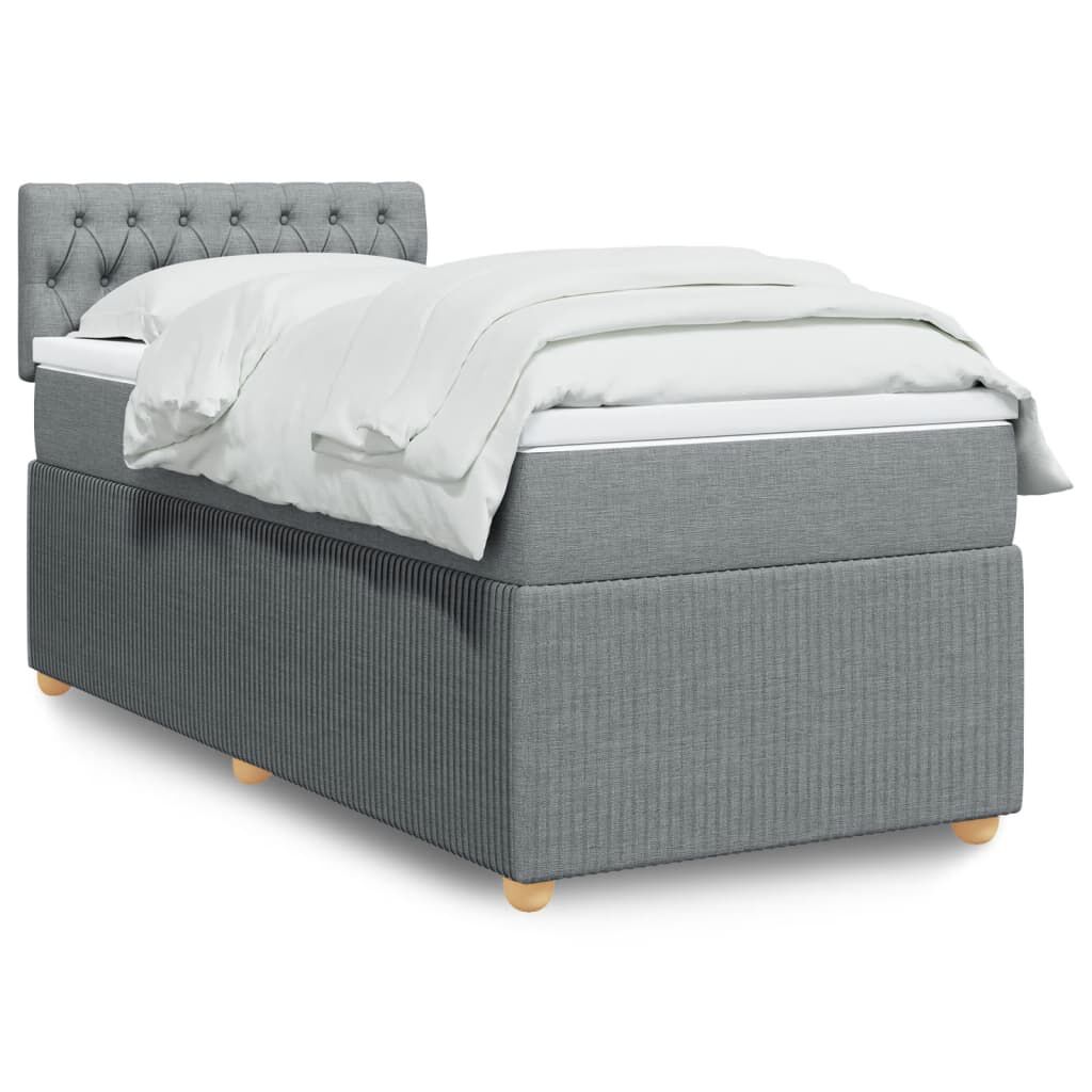 vidaXL Κρεβάτι Boxspring με Στρώμα Ανοιχτό Γκρι 90x190 εκ. Υφασμάτινο