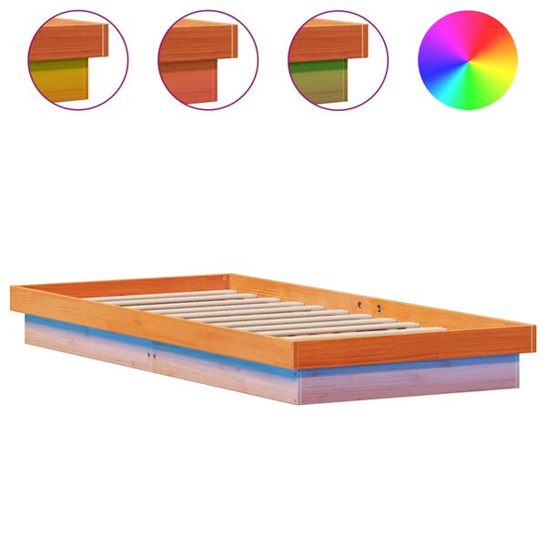 vidaXL Πλαίσιο Κρεβατιού LED Καφέ Κεριού 100x200 εκ. Μασίφ Ξύλο Πεύκου