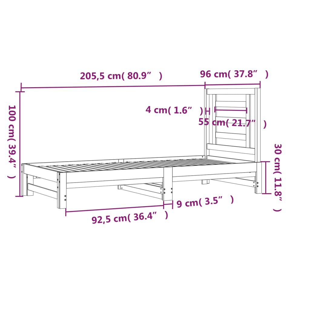 vidaXL Καναπές Κρεβάτι Συρόμενος Μαύρος 2x(90x200) εκ. από Μασίφ Πεύκο