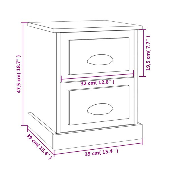 vidaXL Κομοδίνο Λευκό 39 x 39 x 47,5 εκ. από Επεξεργασμένο Ξύλο