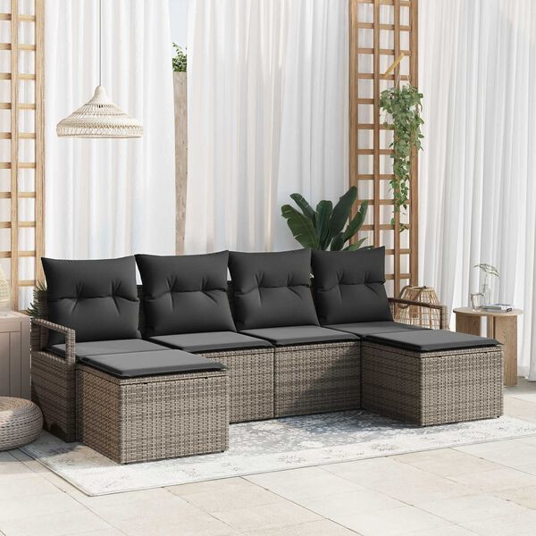vidaXL Σετ Καναπέ Κήπου 6 pcs Γκρι Πολυ ράταν